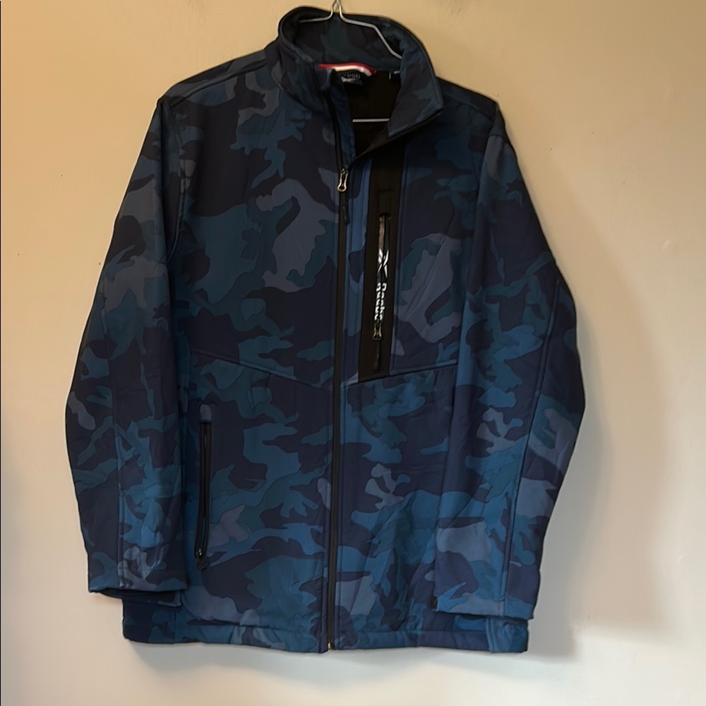 Reebok Green/Blue Camouflage Jacket size L (14-16) Fleece lined zip pockets